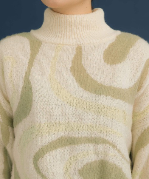 HEYUMM（ヘユム）の「マーブル柄ジャガードハイネックニット（ニット/セーター・レディース・アイボリー/ブラウン/ピンク・ONE）」の8枚目の写真