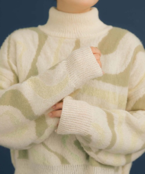 HEYUMM（ヘユム）の「マーブル柄ジャガードハイネックニット（ニット/セーター・レディース・アイボリー/ブラウン/ピンク・ONE）」の13枚目の写真