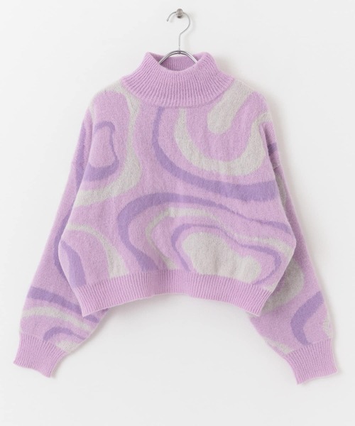 HEYUMM（ヘユム）の「マーブル柄ジャガードハイネックニット（ニット/セーター・レディース・アイボリー/ブラウン/ピンク・ONE）」の4枚目の写真