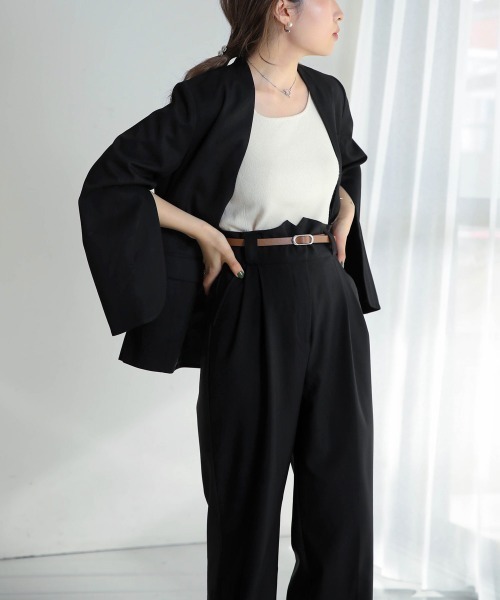 Bab（バブ）の「【S/M/Lサイズ展開】ハイウエストベルト付センタープレスパンツ（スラックス・レディース・グレイッシュベージュ/ブラック・M/L/S）」の12枚目の写真