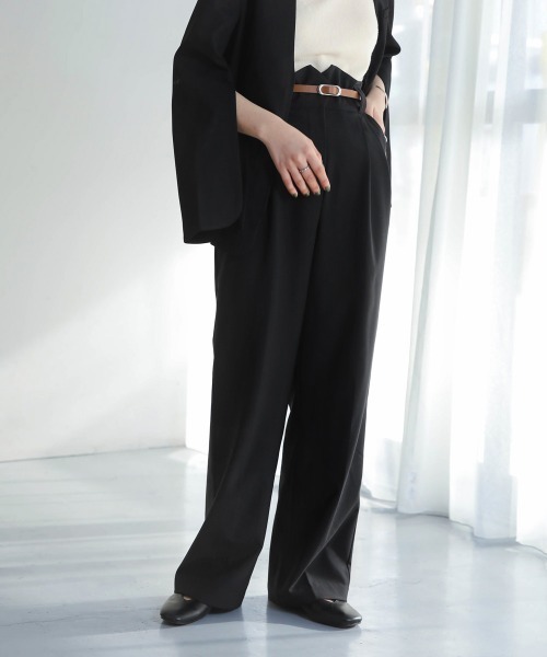 Bab（バブ）の「【S/M/Lサイズ展開】ハイウエストベルト付センタープレスパンツ（スラックス・レディース・グレイッシュベージュ/ブラック・M/L/S）」の13枚目の写真