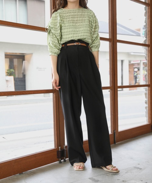 Bab（バブ）の「【S/M/Lサイズ展開】ハイウエストベルト付センタープレスパンツ（スラックス・レディース・グレイッシュベージュ/ブラック・M/L/S）」の20枚目の写真