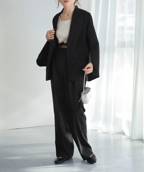 Bab（バブ）の「【S/M/Lサイズ展開】ハイウエストベルト付センタープレスパンツ（スラックス・レディース・グレイッシュベージュ/ブラック・M/L/S）」の11枚目の写真