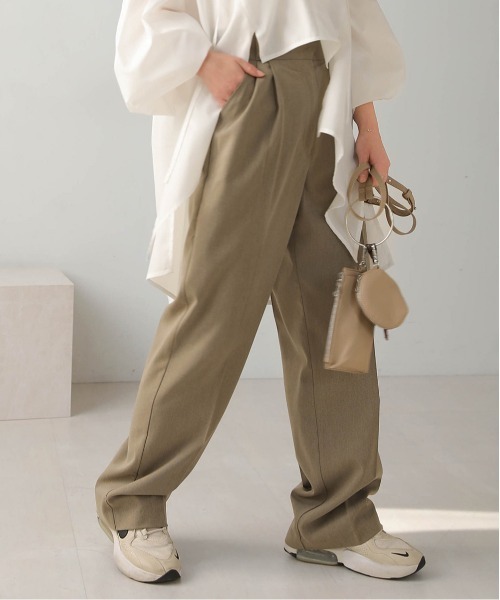 【てる】スラックス　ベージュ S Bab（バブ）の「【S/M/Lサイズ展開】ハイウエストベルト付