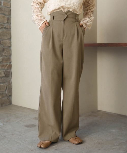 Bab（バブ）の「【S/M/Lサイズ展開】ハイウエストベルト付センタープレスパンツ（スラックス・レディース・グレイッシュベージュ/ブラック・M/L/S）」の9枚目の写真