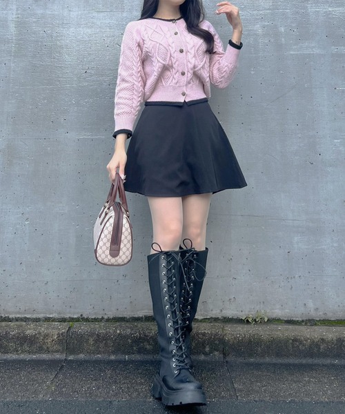 titty＆Co. PETIT by poyo（ティティーアンドコープティバイポヨ）の「【titty&Co.PETIT by poyo】バイカラーケーブルニットカーディガン（カーディガン/ボレロ・レディース・ピンク/ホワイト・FREE）」の17枚目の写真