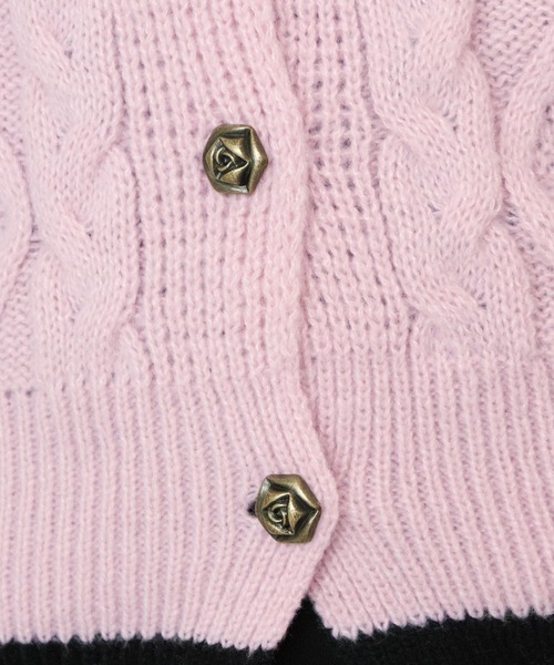 titty＆Co. PETIT by poyo（ティティーアンドコープティバイポヨ）の「【titty&Co.PETIT by poyo】バイカラーケーブルニットカーディガン（カーディガン/ボレロ・レディース・ピンク/ホワイト・FREE）」の10枚目の写真