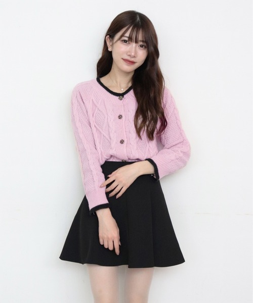 titty＆Co. PETIT by poyo（ティティーアンドコープティバイポヨ）の「【titty&Co.PETIT by poyo】バイカラーケーブルニットカーディガン（カーディガン/ボレロ・レディース・ピンク/ホワイト・FREE）」の7枚目の写真