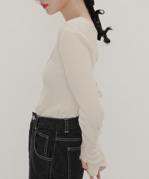 GIUNON(ジウノン)の「long sleeve rib tops / ロングスリーブリブトップス(Tシャツ/カットソー・レディース・ブラック/ブラウン/グレー/アイボリー/ベージュ/ライトブルー・1/0)」の18枚目の写真