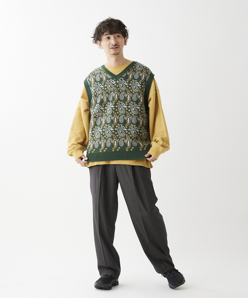 JOURNAL STANDARD relume(ジャーナルスタンダード レリューム)の「JQD ペーズリー ニット ベスト(ベスト・メンズ・ブルー/カーキ/イエロー・MEDIUM/LARGE)」の4枚目の写真
