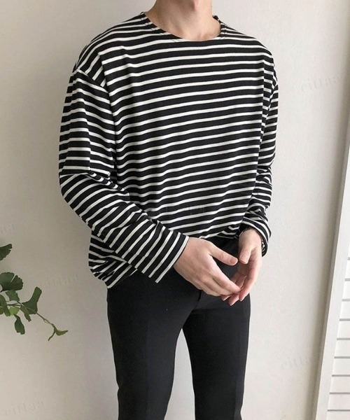 Dalfwin（ダールフィン）の「ドロップショルダーシアーオーバーサイズボーダー長袖Tシャツ（Tシャツ/カットソー・レディース・グレー系/ホワイト系/ベージュ系/カーキ系/ブラック系・FREE）」の11枚目の写真