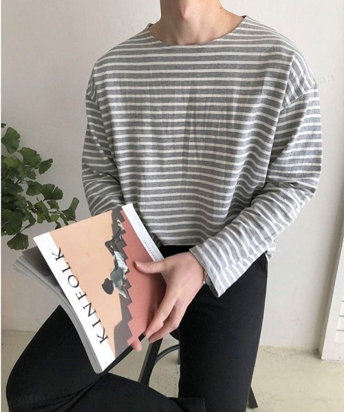 Dalfwin（ダールフィン）の「ドロップショルダーシアーオーバーサイズボーダー長袖Tシャツ（Tシャツ/カットソー・レディース・グレー系/ホワイト系/ベージュ系/カーキ系/ブラック系・FREE）」の12枚目の写真