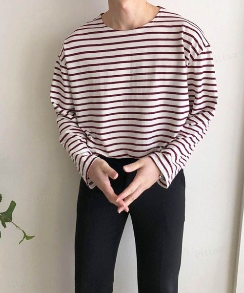 Dalfwin（ダールフィン）の「ドロップショルダーシアーオーバーサイズボーダー長袖Tシャツ（Tシャツ/カットソー・レディース・グレー系/ホワイト系/ベージュ系/カーキ系/ブラック系・FREE）」の19枚目の写真