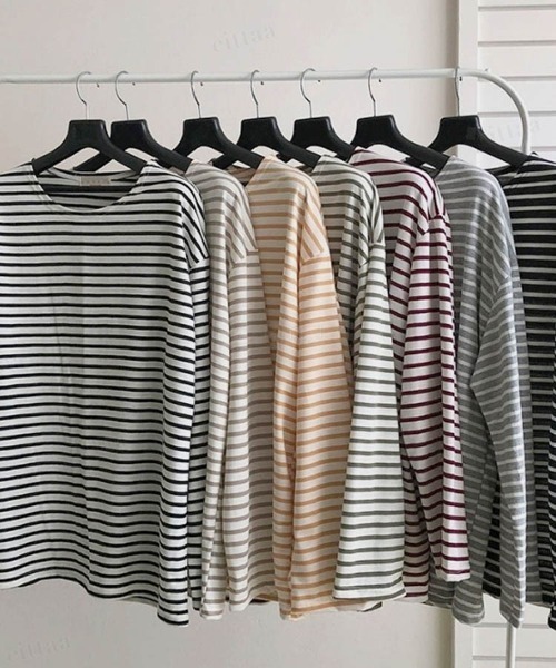 Dalfwin（ダールフィン）の「ドロップショルダーシアーオーバーサイズボーダー長袖Tシャツ（Tシャツ/カットソー・レディース・グレー系/ホワイト系/ベージュ系/カーキ系/ブラック系・FREE）」の20枚目の写真