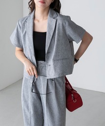 BONLECILL | 【2点セット】半袖クロップドテーラードジャケット＆２タックセンタープレスパンツ セットアップ(セットアップ)