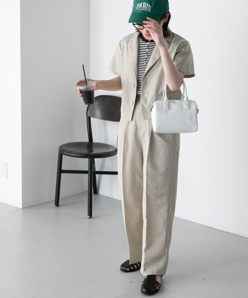 BONLECILL（ボンルシール）の「【2点セット】半袖クロップドテーラードジャケット＆２タックセンタープレスパンツ セットアップ（セットアップ・レディース・チャコールグレー/ブラック/ベージュ・FREE）」の15枚目の写真