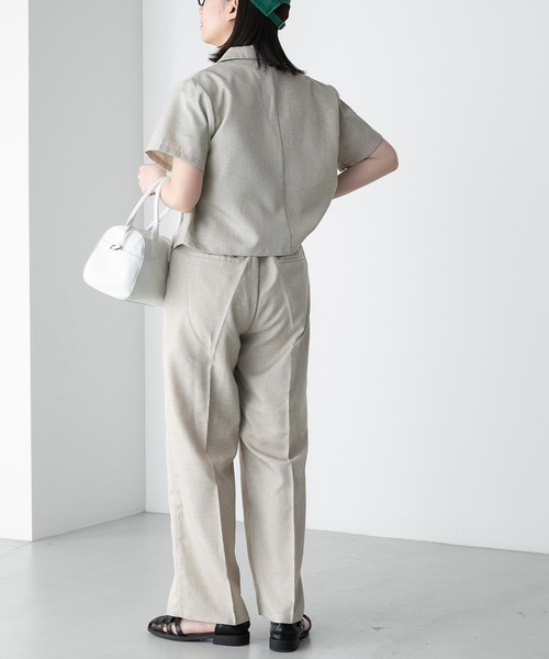BONLECILL（ボンルシール）の「【2点セット】半袖クロップドテーラードジャケット＆２タックセンタープレスパンツ セットアップ（セットアップ・レディース・チャコールグレー/ブラック/ベージュ・FREE）」の6枚目の写真