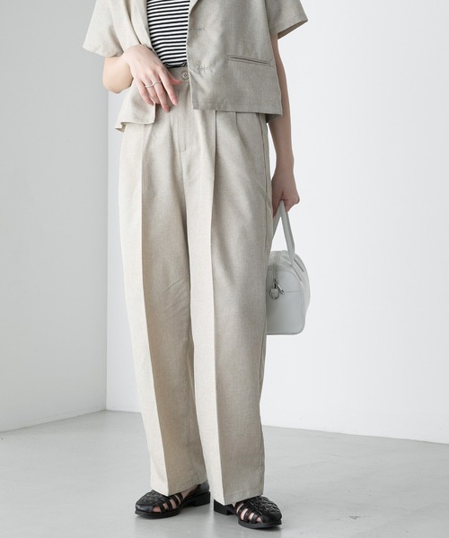 BONLECILL（ボンルシール）の「【2点セット】半袖クロップドテーラードジャケット＆２タックセンタープレスパンツ セットアップ（セットアップ・レディース・チャコールグレー/ブラック/ベージュ・FREE）」の10枚目の写真