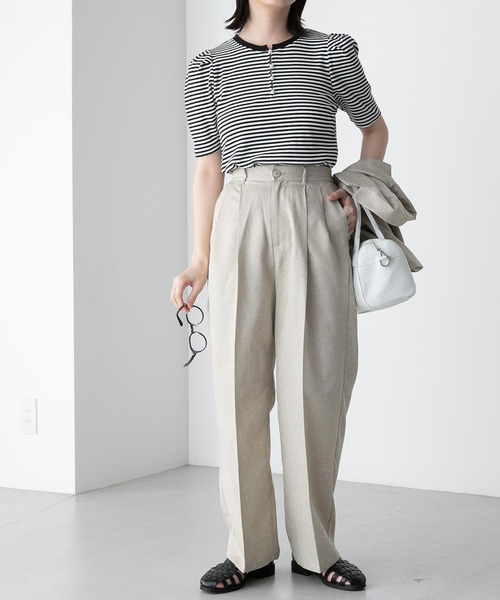 BONLECILL（ボンルシール）の「【2点セット】半袖クロップドテーラードジャケット＆２タックセンタープレスパンツ セットアップ（セットアップ・レディース・チャコールグレー/ブラック/ベージュ・FREE）」の19枚目の写真