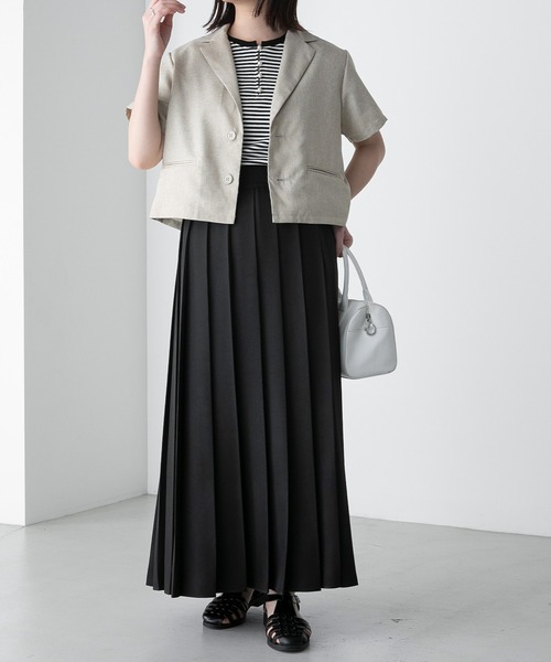 BONLECILL（ボンルシール）の「【2点セット】半袖クロップドテーラードジャケット＆２タックセンタープレスパンツ セットアップ（セットアップ・レディース・チャコールグレー/ブラック/ベージュ・FREE）」の16枚目の写真