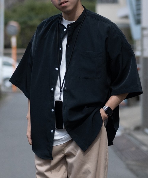 JOHN'S CLOSET(ジョンズクローゼット)の「【i】ポリエステルバンドカラーBIGSSシャツ(シャツ/ブラウス・メンズ・モカ/グレイッシュベージュ/サックスブルー/グリーン/ホワイト/ブラック・MEDIUM/X-LARGE/LARGE)」の22枚目の写真