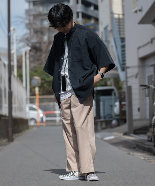 JOHN'S CLOSET(ジョンズクローゼット)の「【i】ポリエステルバンドカラーBIGSSシャツ(シャツ/ブラウス・メンズ・モカ/グレイッシュベージュ/サックスブルー/グリーン/ホワイト/ブラック・MEDIUM/X-LARGE/LARGE)」の7枚目の写真