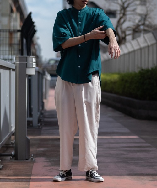 JOHN'S CLOSET(ジョンズクローゼット)の「【i】ポリエステルバンドカラーBIGSSシャツ(シャツ/ブラウス・メンズ・モカ/グレイッシュベージュ/サックスブルー/グリーン/ホワイト/ブラック・MEDIUM/X-LARGE/LARGE)」の8枚目の写真