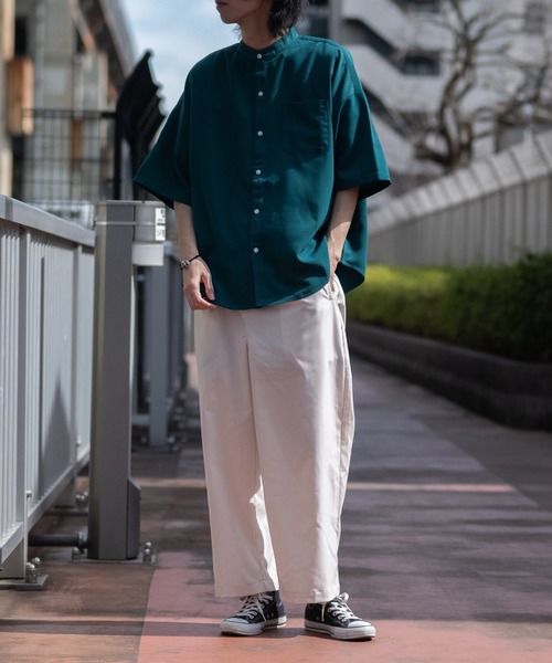 JOHN'S CLOSET(ジョンズクローゼット)の「【i】ポリエステルバンドカラーBIGSSシャツ(シャツ/ブラウス・メンズ・モカ/グレイッシュベージュ/サックスブルー/グリーン/ホワイト/ブラック・MEDIUM/X-LARGE/LARGE)」の13枚目の写真