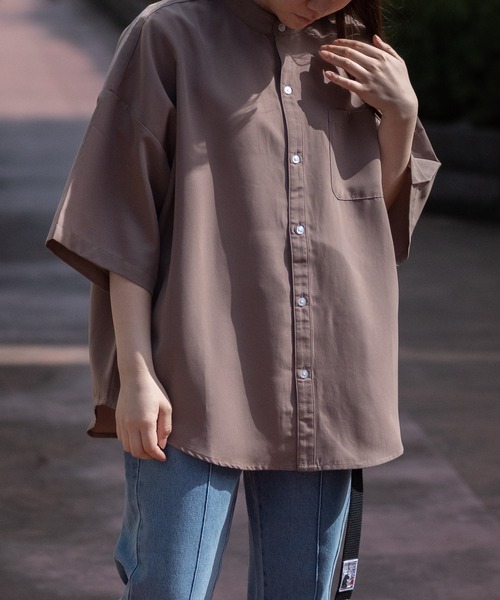 JOHN'S CLOSET(ジョンズクローゼット)の「【i】ポリエステルバンドカラーBIGSSシャツ(シャツ/ブラウス・メンズ・モカ/グレイッシュベージュ/サックスブルー/グリーン/ホワイト/ブラック・MEDIUM/X-LARGE/LARGE)」の14枚目の写真