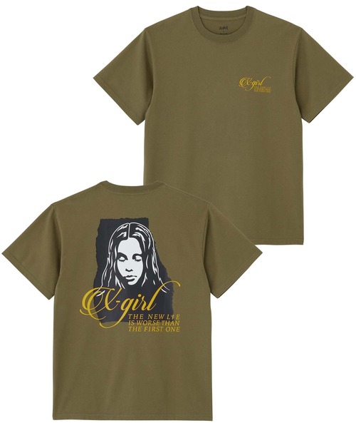 X-girl（エックスガール）の「RIPPED FACE LOGO S/S TEE（Tシャツ/カットソー・レディース・ブラック/オリーブ/ホワイト・S/M/L/XL）」の3枚目の写真