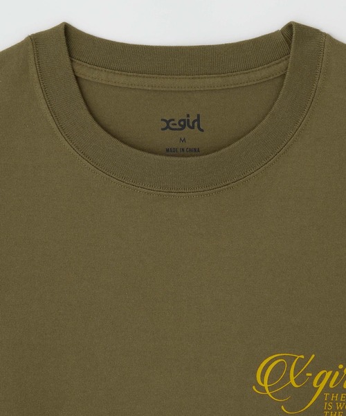 X-girl（エックスガール）の「RIPPED FACE LOGO S/S TEE（Tシャツ/カットソー・レディース・ブラック/オリーブ/ホワイト・S/M/L/XL）」の6枚目の写真