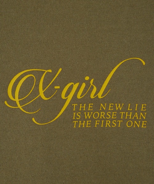 X-girl（エックスガール）の「RIPPED FACE LOGO S/S TEE（Tシャツ/カットソー・レディース・ブラック/オリーブ/ホワイト・S/M/L/XL）」の7枚目の写真