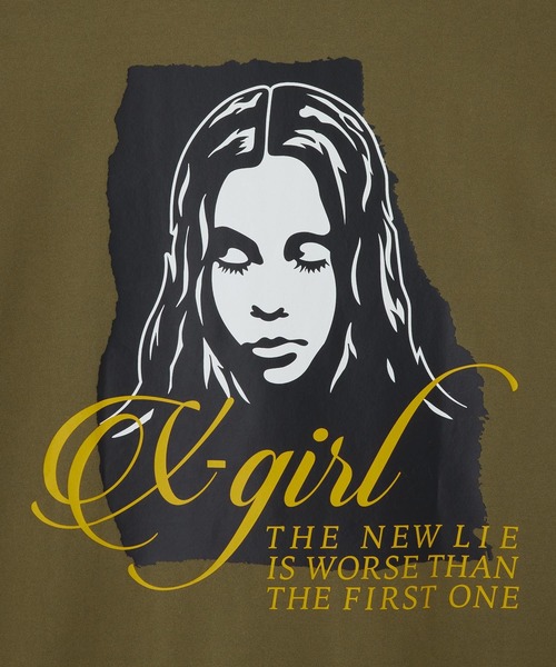 X-girl（エックスガール）の「RIPPED FACE LOGO S/S TEE（Tシャツ/カットソー・レディース・ブラック/オリーブ/ホワイト・S/M/L/XL）」の10枚目の写真