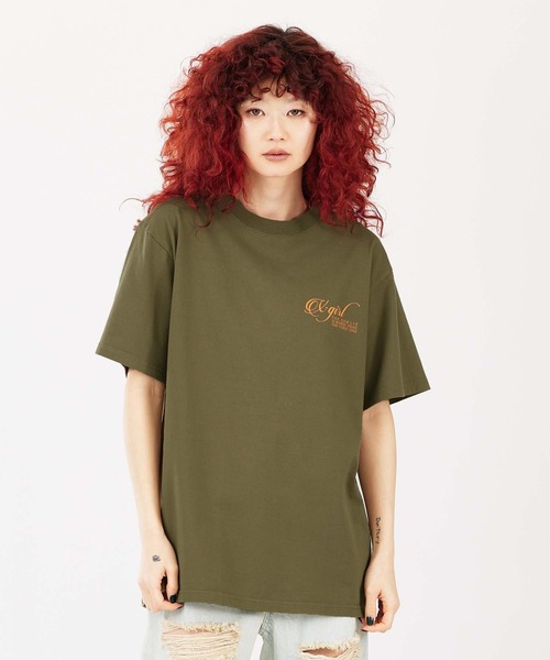 X-girl（エックスガール）の「RIPPED FACE LOGO S/S TEE（Tシャツ/カットソー・レディース・ブラック/オリーブ/ホワイト・S/M/L/XL）」の11枚目の写真