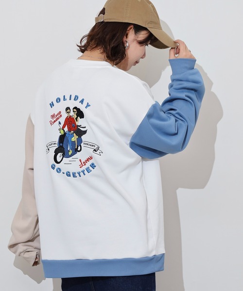 spiritoso(スピリトーゾ)の「spiritoso カップル刺繍トレーナー(スウェット・レディース・オフホワイト/ホワイト系その他/ピンク/ホワイト系その他2/杢グレー・F)」の4枚目の写真