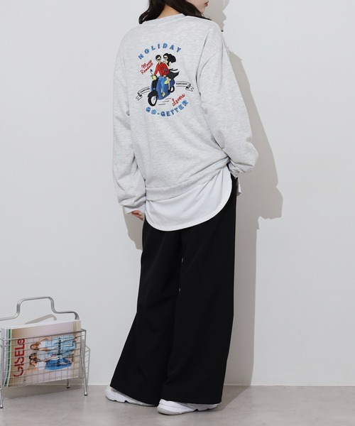 spiritoso(スピリトーゾ)の「spiritoso カップル刺繍トレーナー(スウェット・レディース・オフホワイト/ホワイト系その他/ピンク/ホワイト系その他2/杢グレー・F)」の14枚目の写真