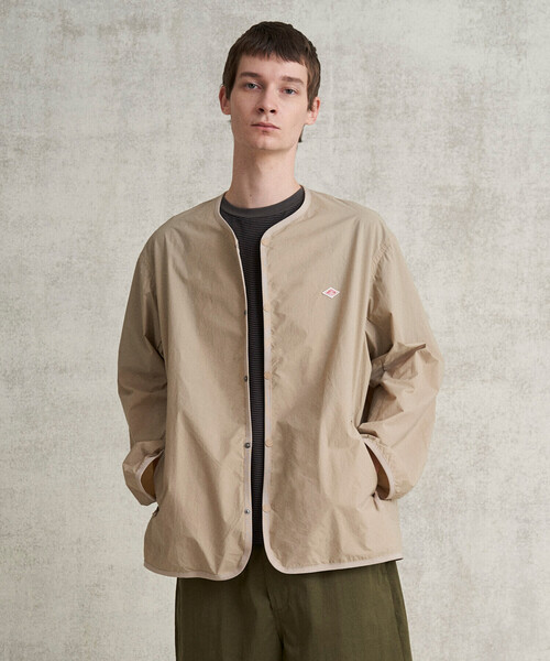 【DANTON】ダントン　ノーカラージャケット　ベージュ　M クリーニング済 DANTON（ダントン）の「MEN'S NYLON TUSSER COLLARLESS JACKET