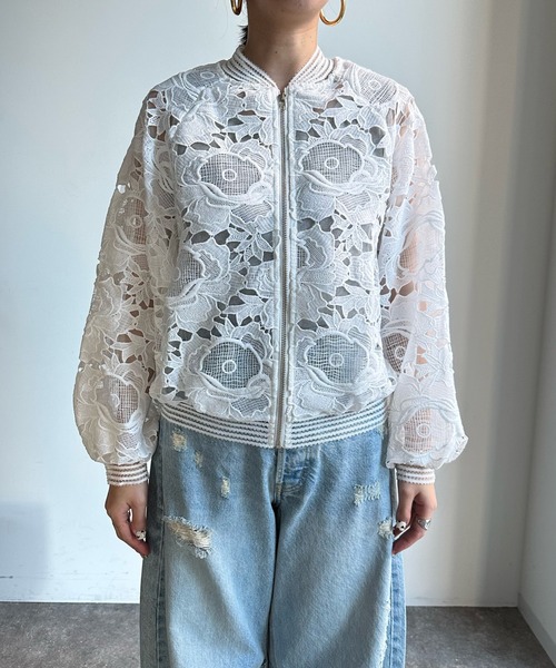 ★Web限定★DOUDOUフラワーレースシアーブルゾン(黒)新品定価12100円 セール】【WEB限定】フラワーレースシアーブルゾン（ブルゾン