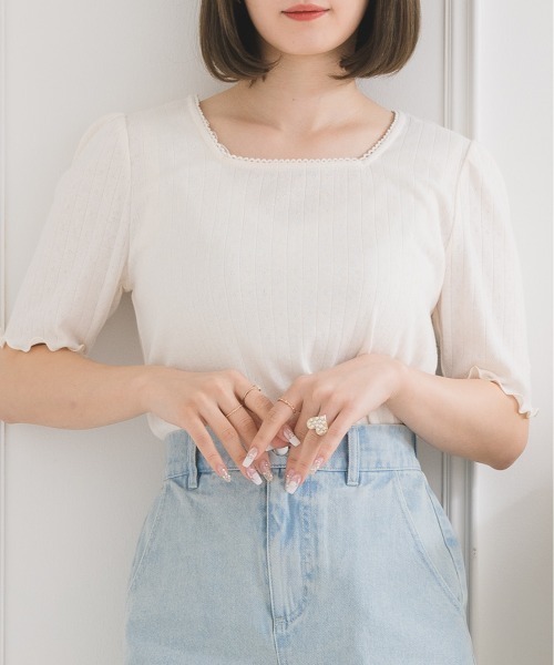 ems excite(エムズエキサイト)の「アソート針抜きテレコCT(Tシャツ/カットソー・レディース・グリーン/オフホワイト/ホワイト系その他/ブルー系その他・FREE)」の1枚目の写真