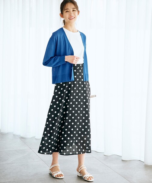 grove（グローブ）の「◆スタイリング映え！シア－チェックドットプリントスカート（スカート・レディース・ブラック系/ベージュ系・02/03/04/01/05）」の3枚目の写真