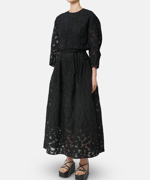 LE CIEL BLEU(ルシェルブルー)の「シアージャガードタイウエストスカート / Sheer Jacquard Tie Waist Skirt(スカート・レディース・オフホワイト/ブラック・36/34)」の12枚目の写真