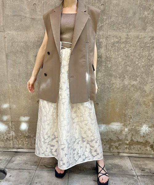 LE CIEL BLEU(ルシェルブルー)の「シアージャガードタイウエストスカート / Sheer Jacquard Tie Waist Skirt(スカート・レディース・オフホワイト/ブラック・36/34)」の20枚目の写真