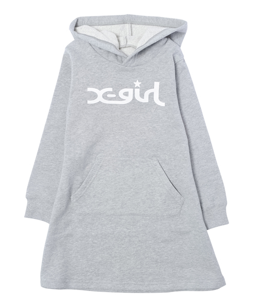 X-girl Stages(エックスガールステージス)の「LOGO BASIC HOODED DRESS(12M~3T)(ワンピース・キッズ・アッシュ/ピンク/ネイビー・12M/2T/3T)」の2枚目の写真