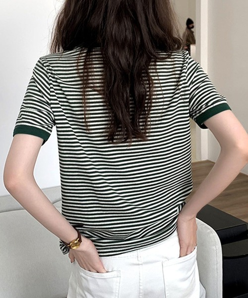 Amulet(アミュレット)の「ボーダー半袖カットソー(Tシャツ/カットソー・レディース・グリーン/ブラウン/ブラック・L/XL/M)」の9枚目の写真