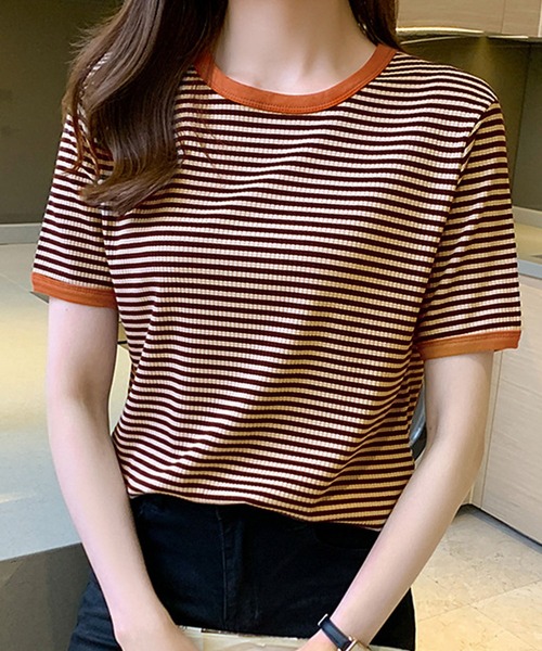 Amulet(アミュレット)の「ボーダー半袖カットソー(Tシャツ/カットソー・レディース・グリーン/ブラウン/ブラック・L/XL/M)」の11枚目の写真