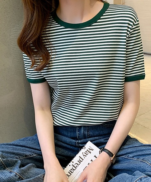 Amulet(アミュレット)の「ボーダー半袖カットソー(Tシャツ/カットソー・レディース・グリーン/ブラウン/ブラック・L/XL/M)」の12枚目の写真