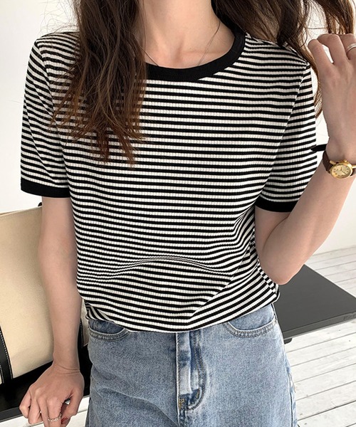 Amulet(アミュレット)の「ボーダー半袖カットソー(Tシャツ/カットソー・レディース・グリーン/ブラウン/ブラック・L/XL/M)」の14枚目の写真