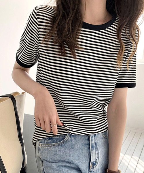 Amulet(アミュレット)の「ボーダー半袖カットソー(Tシャツ/カットソー・レディース・グリーン/ブラウン/ブラック・L/XL/M)」の15枚目の写真