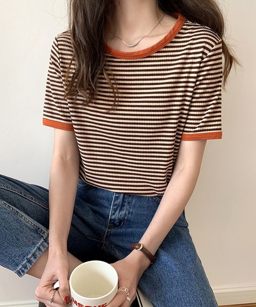 Amulet(アミュレット)の「ボーダー半袖カットソー(Tシャツ/カットソー・レディース・グリーン/ブラウン/ブラック・L/XL/M)」の16枚目の写真