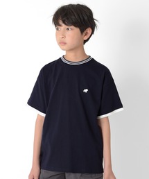 GLAZOS | 【接触冷感】袖レイヤードラインリブワンポイント半袖Tシャツ(Tシャツ/カットソー)